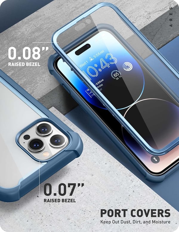 IBlason-skal till iPhone 14 Pro Max, baksida, blå ram, stötfångare, framsida, baksida