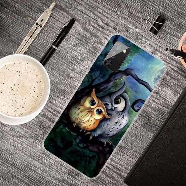 Set med silikonskal till Samsung Galaxy A02s 2 ugglor med härdat glas