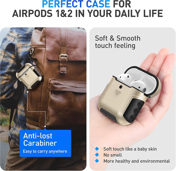 Kova silikonikuori AirPods 1/2:lle, kultainen musta