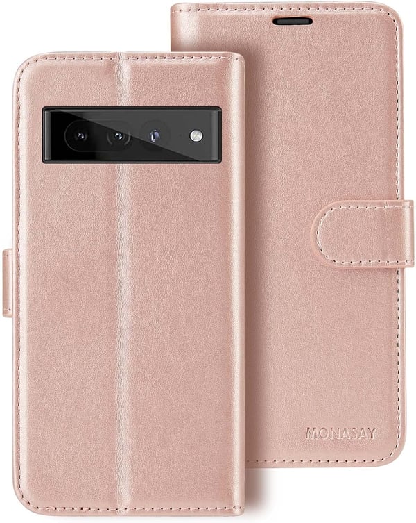 Flip-etui til Google Pixel 7 Pro i lyserødt miljøvenligt læder med beskyttelsesfilm