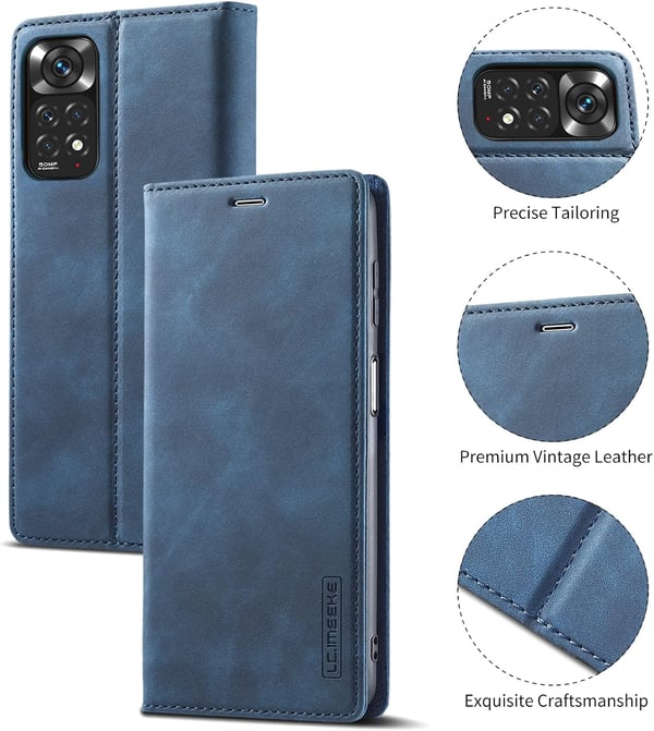 Flip-etui til Xiaomi Redmi Note 11/11S, marineblå, øko-læder, til kort