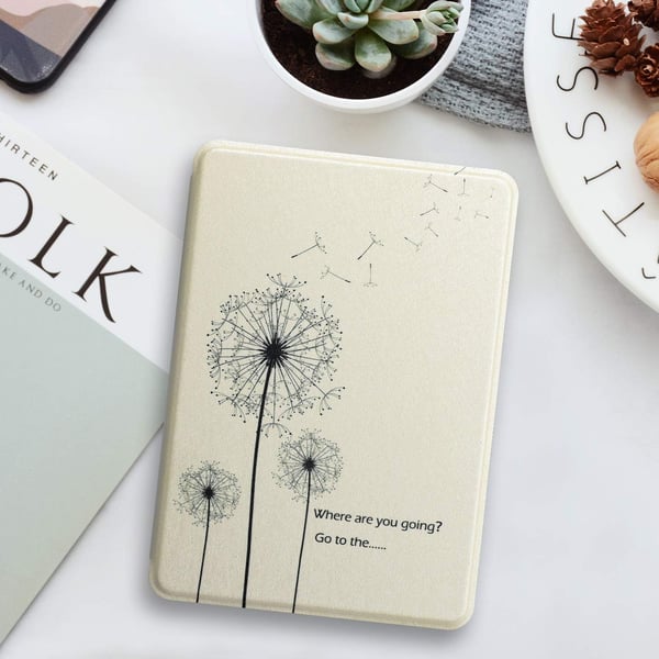 Kindle 10 2019 6 tuuman e-kirjanlukulaitteen suojakuori, beige-värinen voikukkakuvio