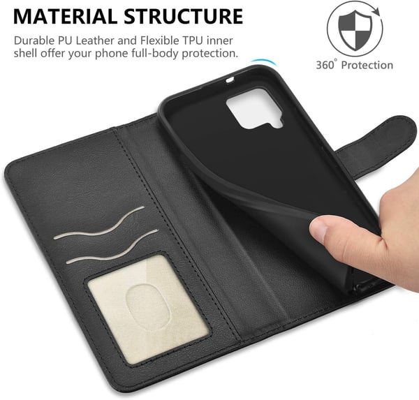 Flipfodral till Samsung Galaxy A42, svart, elegant eko-läder