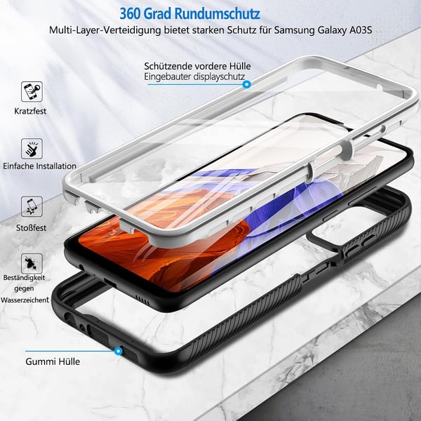 Sort cover til Samsung Galaxy A03s med glasskærmbeskytter
