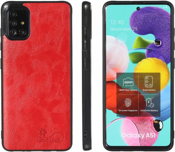 Etui til Samsung Galaxy A72 SM-A725F rødt øko-læder hærdet glas