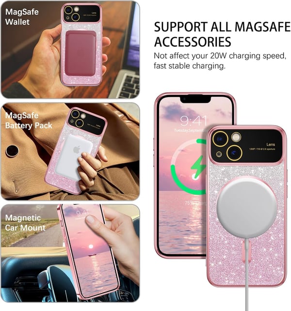 Fodral till Apple iPhone 14 6,1" silikon med transparent baksida och glitterinlägg