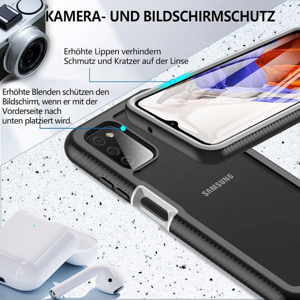 Sort cover til Samsung Galaxy A03s med glasskærmbeskytter