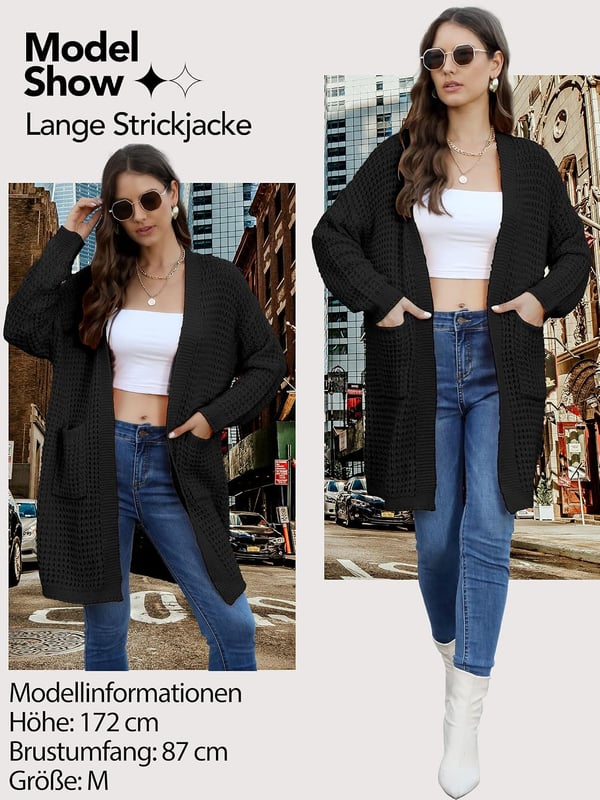 Dametrøje med kappe, strikket lang, sort JUOIANTANG M