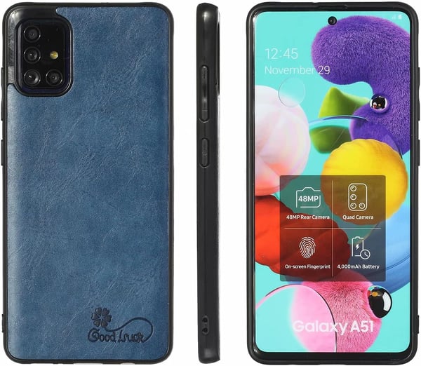 Etui til Samsung Galaxy A41 SM-A415F marineblåt øko-læder hærdet glas