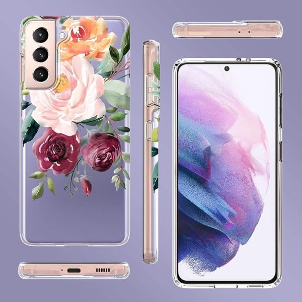 Silikonikuori Samsung Galaxy S21 -puhelimelle vesivärimaalatuilla kukilla