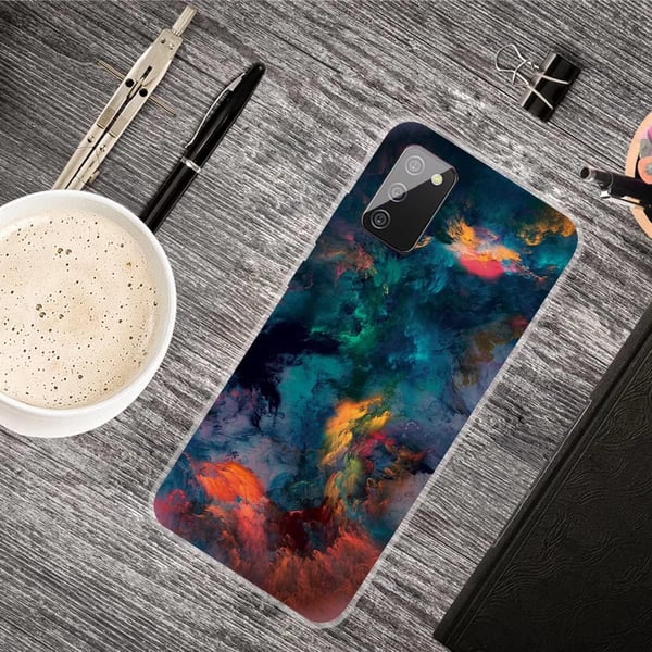 Flerfärgat silikonskal för Samsung Galaxy A02s + härdat glas