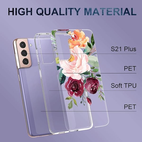 Silikonikuori Samsung Galaxy S21 -puhelimelle vesivärimaalatuilla kukilla