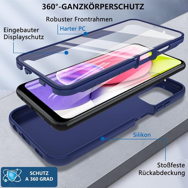Etui til Samsung Galaxy A03s etui forside og bagside 360 ​​beskyttelse Marineblå marineblå