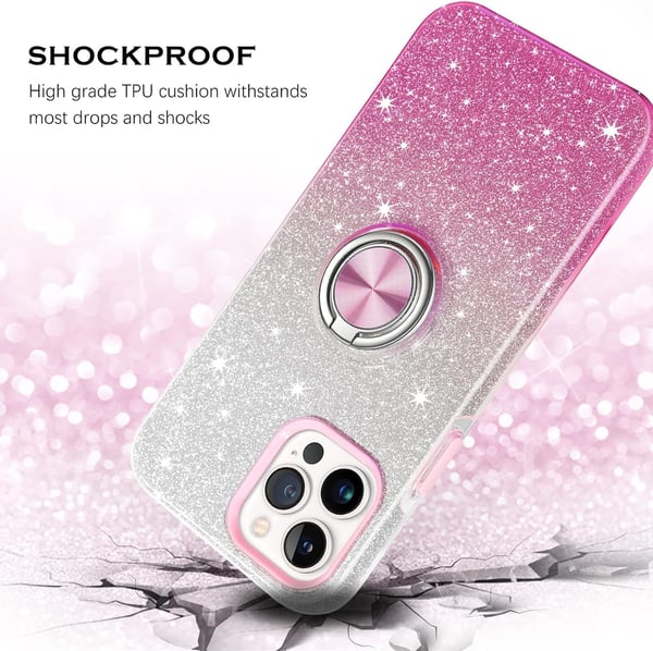 Apple iPhone 13 Pro Skal Rosa Glitter Ombre Ringstativ A2483