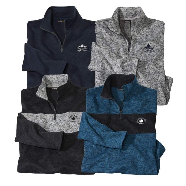 Atlas For Men Herrtröja i borstad fleece med dragkedja i halsen (4-pack)
