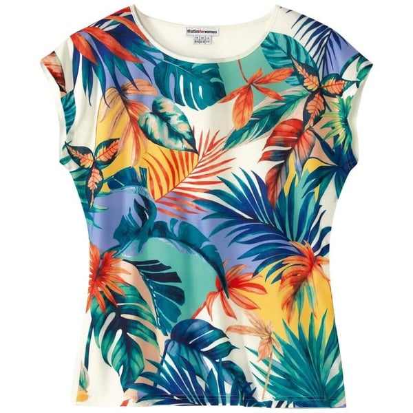 Atlas for Women Dam T-shirt med lövtryck och nedhasad axel