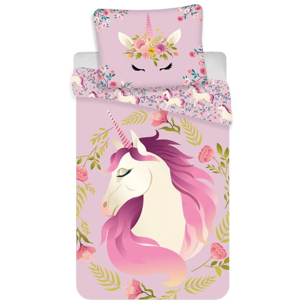 Cotton Floral Unicorn Duvet Cover Set