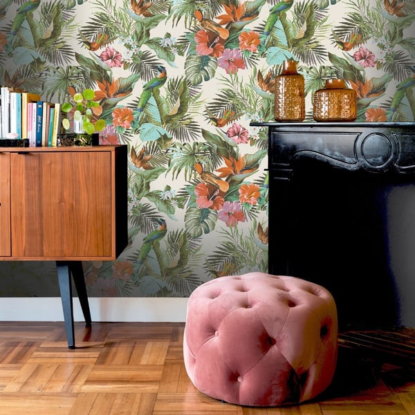 Rasch Paradise Birds Heavyweight Vinyl Textured Wallpaper