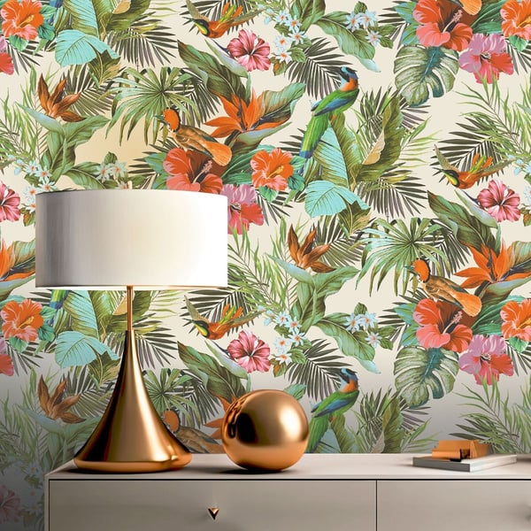 Rasch Paradise Birds Heavyweight Vinyl Textured Wallpaper