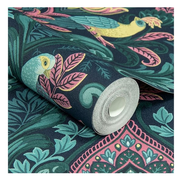 Grandeco Peacock Damask Vinyl Textured Wallpaper
