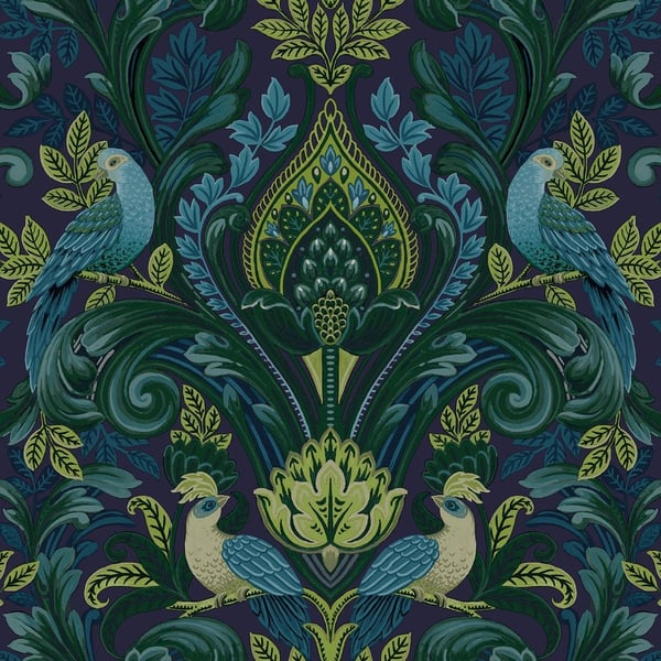 Grandeco Peacock Damask Vinyl Textured Wallpaper