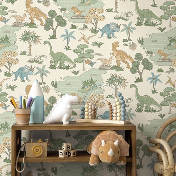 Holden Décor Dino Zoo -kuvioitu tapetti
