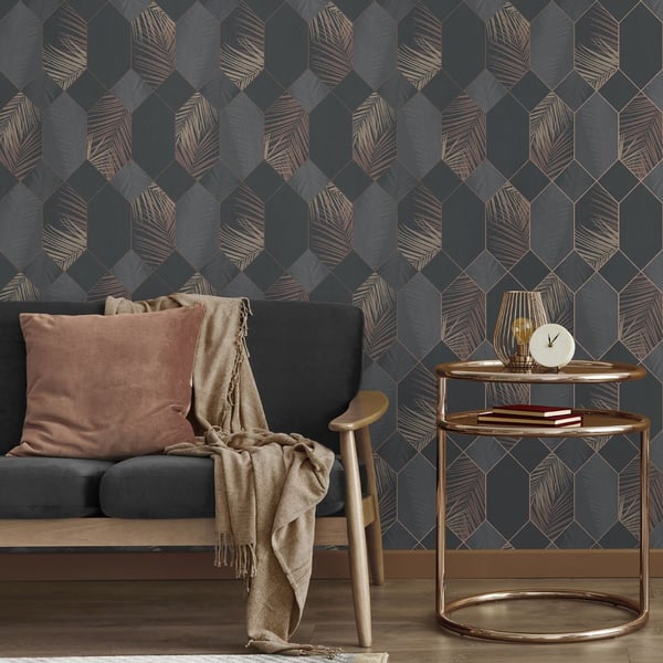 Fine Decor Miami Geometric Leaf Wallpaper