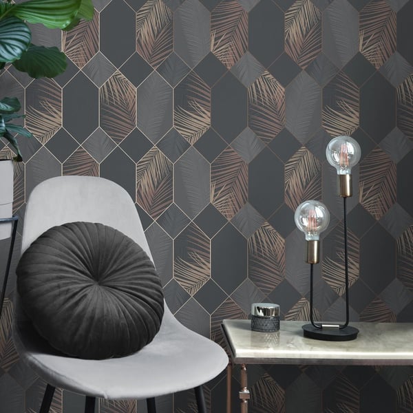 Fine Decor Miami Geometric Leaf Wallpaper