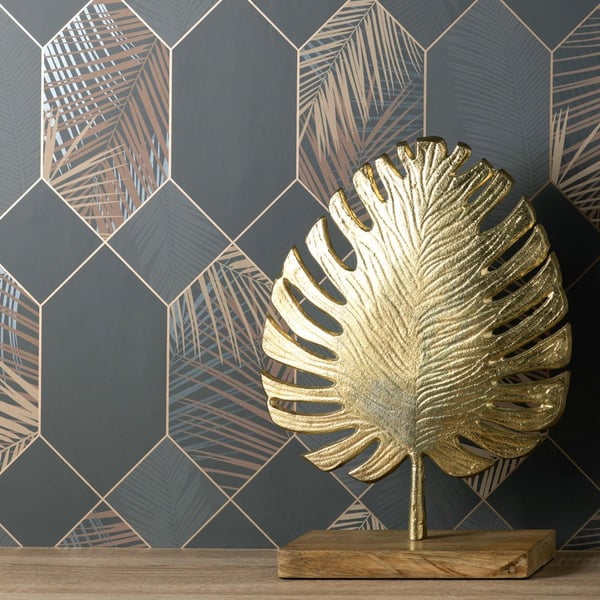 Fine Decor Miami Geometric Leaf Wallpaper
