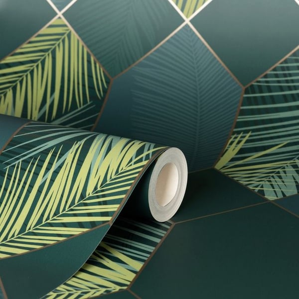 Fine Decor Miami Geometric Leaf Wallpaper