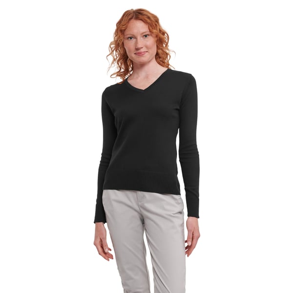 Russell Collection Ladies/Womens V-Neck Knitted Pullover Sweatshirt