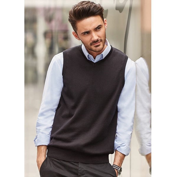 Russell Collection Mens V-Neck Sleevless Knitted Pullover Top / Jumper