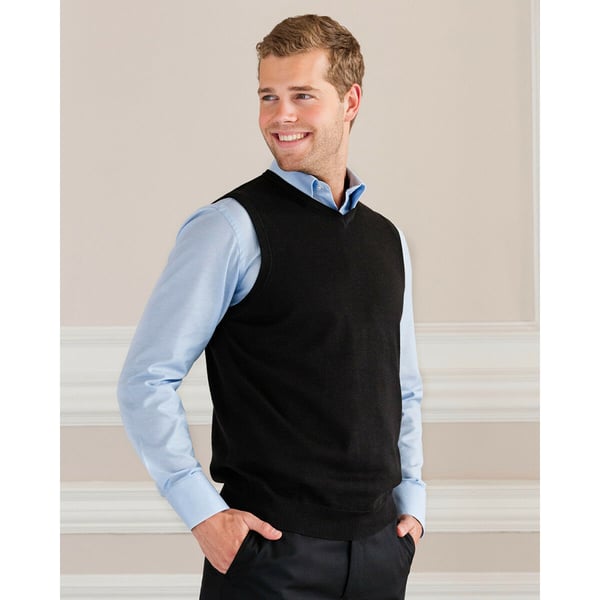 Russell Collection Mens V-Neck Sleevless Knitted Pullover Top / Jumper