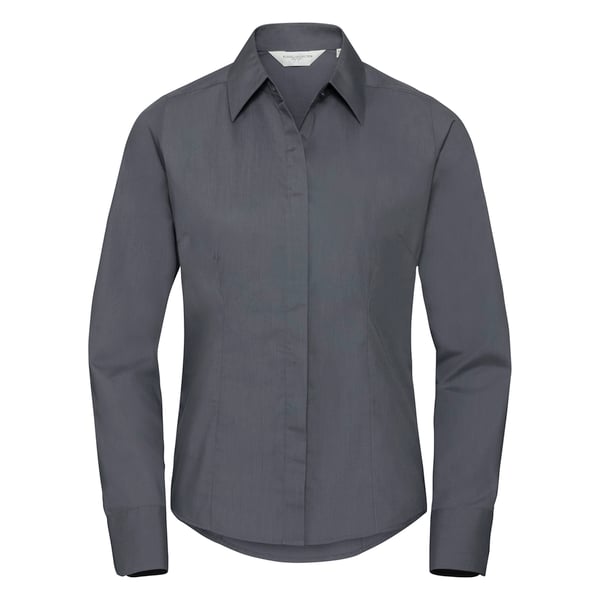 Russell Collection Ladies/Womens Long Sleeve Poly-Cotton Easy Care Fitted Poplin Shirt