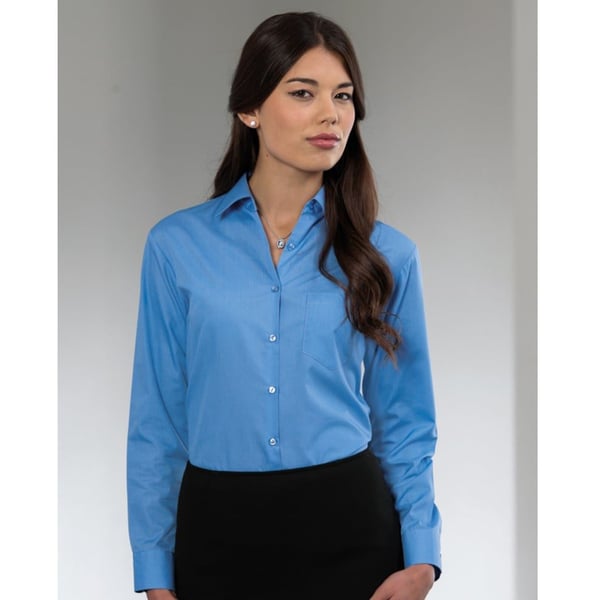 Russell Collection Ladies/Womens Long Sleeve Poly-Cotton Easy Care Fitted Poplin Shirt