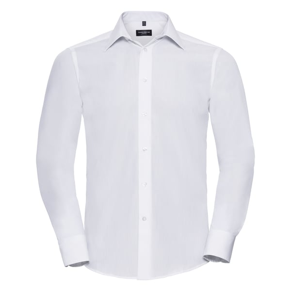 Russell Collection Langærmet poly-bomulds-poplin-skjorte med lang ærme til mænd, der er nem at pleje og skræddersy Russell Collection Langærmet poly-bomulds-poplin-skjorte med lang ærme til mænd, der er nem at pleje og skræddersy