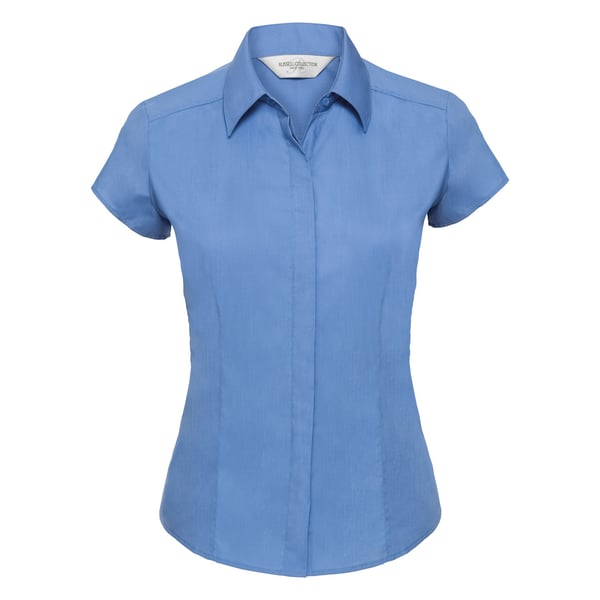 Russell Collection Ladies Cap Sleeve Polycotton Easy Care Fitted Poplin Shirt