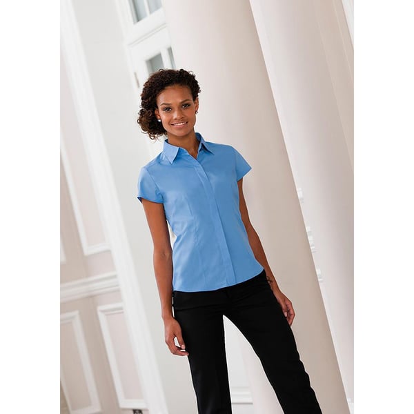 Russell Collection Ladies Cap Sleeve Polycotton Easy Care Fitted Poplin Shirt