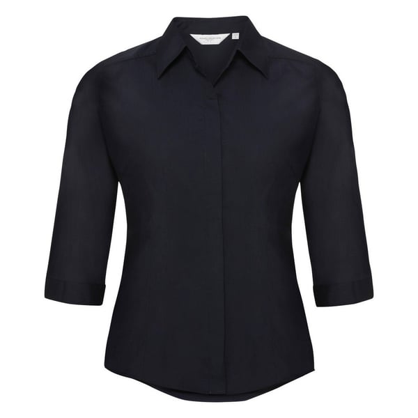 Russell Collection Ladies 3/4 Sleeve Poly-Cotton Easy Care Fitted Poplin Shirt