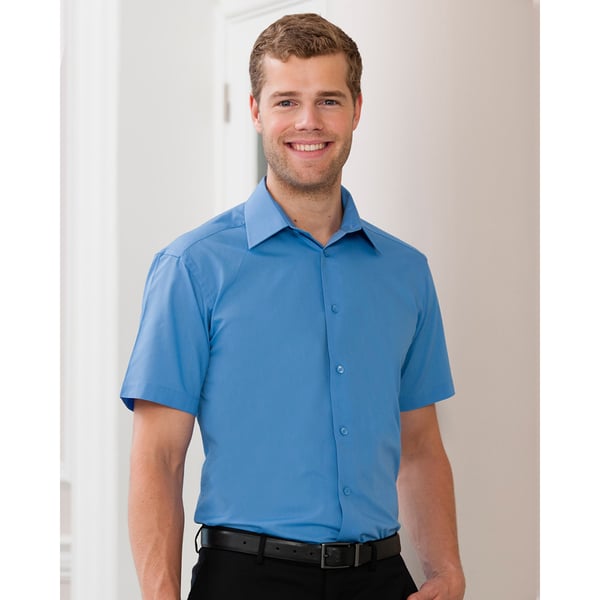 Russell Collection Mens Short Sleeve Poly-Cotton Easy Care Poplin Shirt