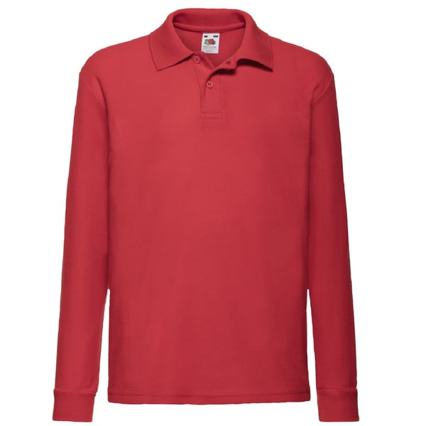 Fruit Of The Loom Childrens Long Sleeve 65/35 Pique Polo / Childrens Polo Shirts