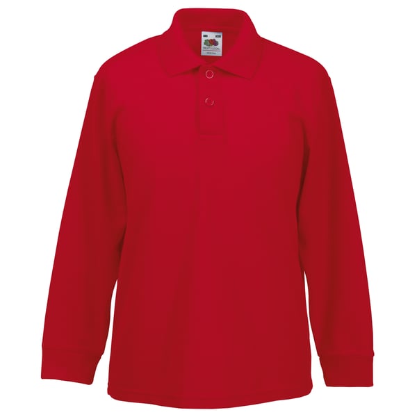 Fruit Of The Loom Childrens Long Sleeve 65/35 Pique Polo / Childrens Polo Shirts