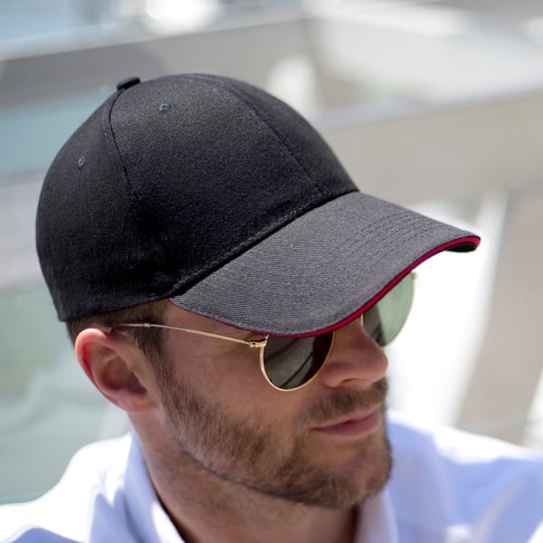 Result Unisex Low Profile Heavy Brushed Cotton Baseball Cap With Sandwich Peak (Pack of 2)