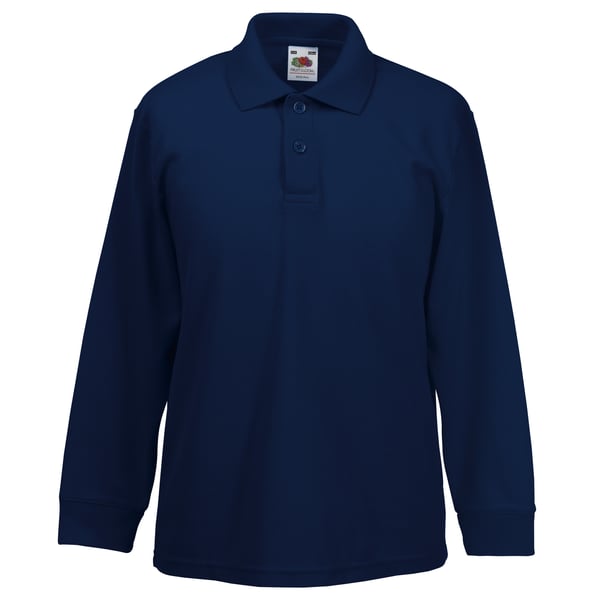 Fruit Of The Loom Childrens Long Sleeve 65/35 Pique Polo / Childrens Polo Shirts (Pack of 2)