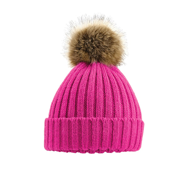 Beechfield Pom Pom Faux Fur Chunky Knit Beanie
