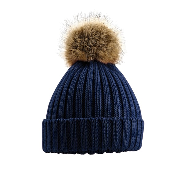 Beechfield Pom Pom Faux Fur Chunky Knit Beanie