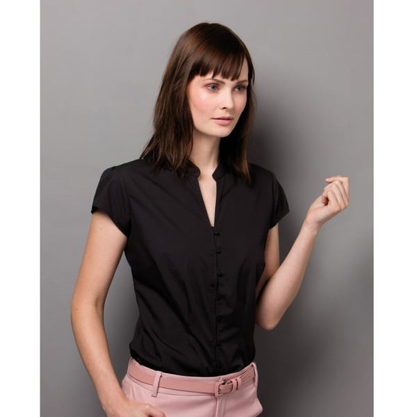 Kustom Kit Ladies Continental Blouse Mandarin Collar Cap Sleeve