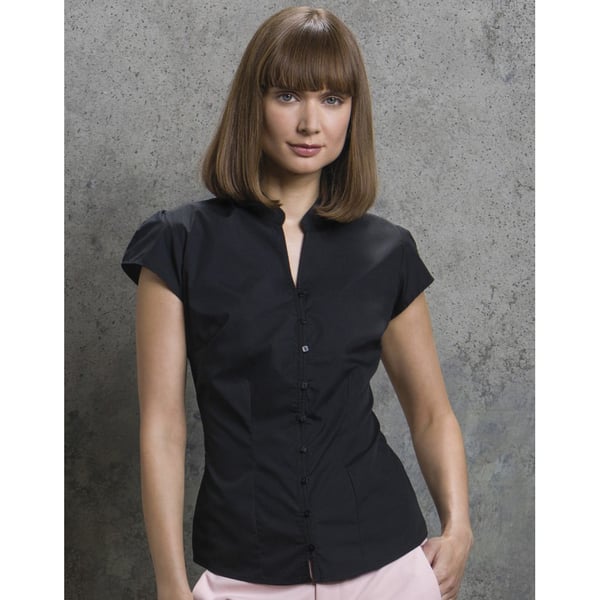 Kustom Kit Ladies Continental Blouse Mandarin Collar Cap Sleeve