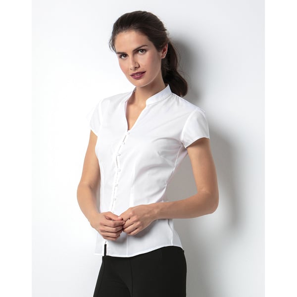 Kustom Kit Ladies Continental Blouse Mandarin Collar Cap Sleeve