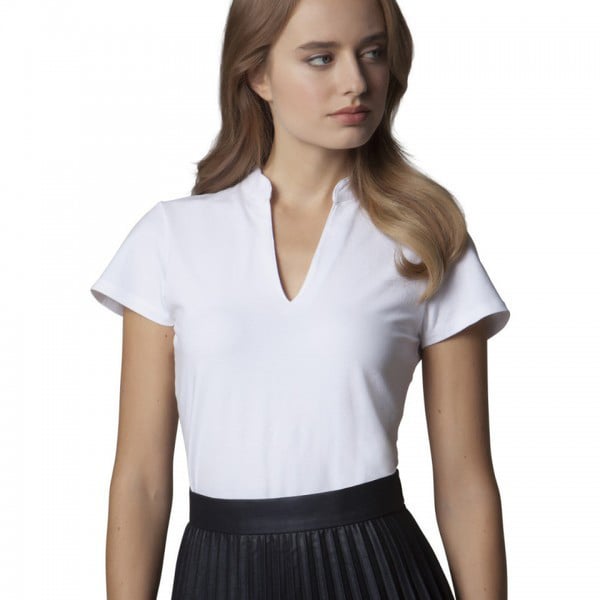 Kustom Kit Ladies Corporate Short Sleeve V-Neck Mandarin Collar Top